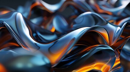 3D rendering of a smooth metal surface with glowing orange highlights.
