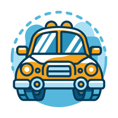 Fototapeta premium A Cartoon Illustration of a Yellow Car with Blue and White Details