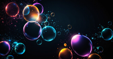 Glowing background with bubbles and stars BUBBLES ISOLATED ON BLACK glowing BACKGROUND