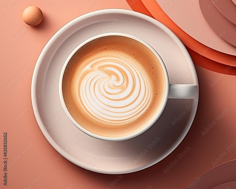 Poster latte flat design top view elegant theme 3d render analogous color scheme