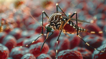 Mosquito Carrying Dengue Fever: Detailed Backdrop of Viral Particles Entering Bloodstream