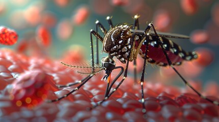 Mosquito Carrying Dengue Fever: Detailed Backdrop of Viral Particles Entering Bloodstream