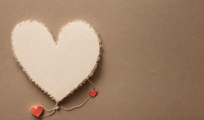 Fototapeta premium craft Valentine's Day card, beige with copy space, banner with free space. Generative AI