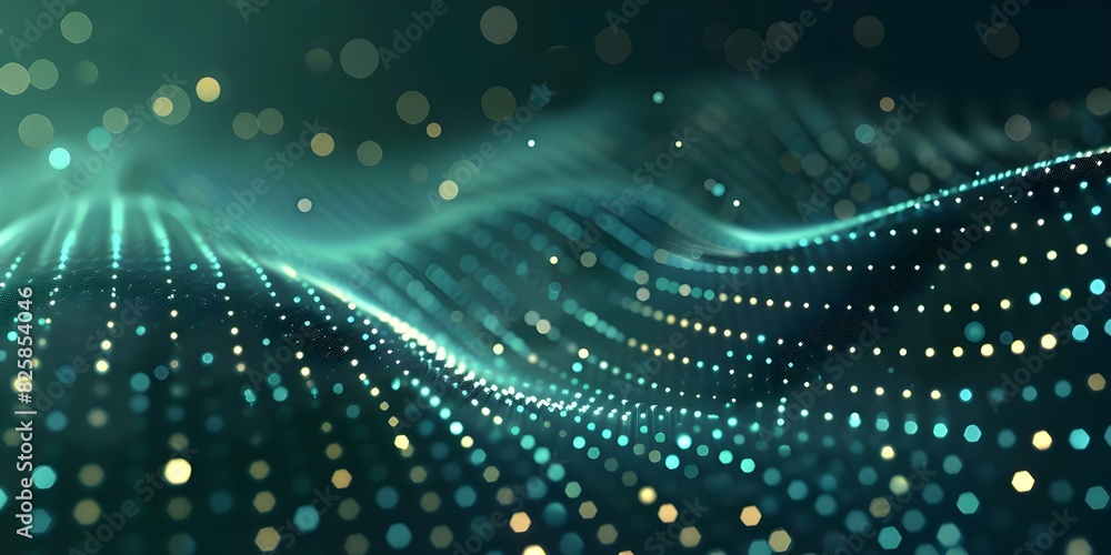 Poster blue glowing dots on dark gradient background symbolize modern tech integration. concept technology,