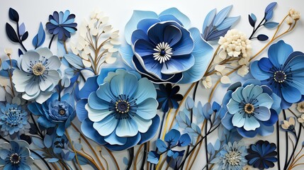 A blue flower background with a mix of hand-painted and digitally rendered floral elements, providing a rich and textured visual for artistic designs.