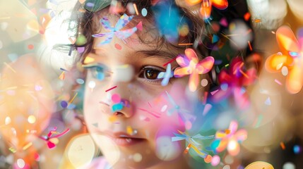 Double exposure with confetti and pinwheels for kids' party