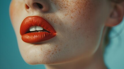 Fototapeta premium Intense Matte Lipstick A Statement of HighFashion Elegance on a Radiant Complexion