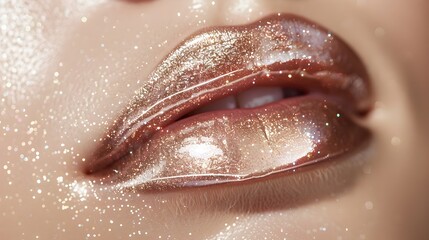 Obraz premium D Art Delicate Shimmering Lip Gloss on Porcelain Skin Evoking Ethereal PreRaphaelite Beauty