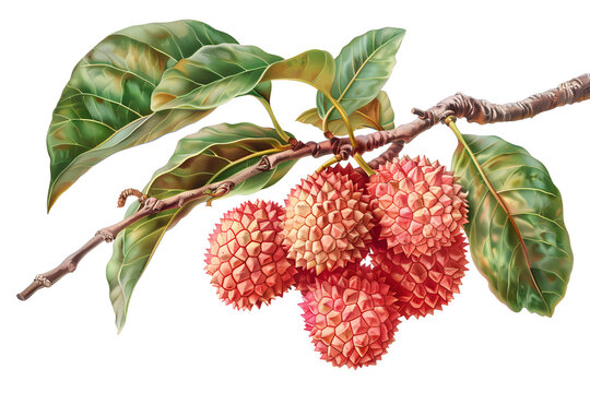 lychee old botanical illustration, transparent background, png