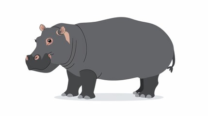 Serene animated hippopotamus standing isolated on white background