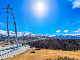 Suspension bridge in Zaamin National Park in Uzbekistan.