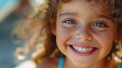 Innocent Joy, Close-Up of Cute Young Girl's Smiling Face, Radiating Happiness and Innocence