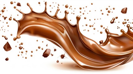 Obraz premium Delicious chocolate splash with flying chunks on white background