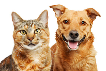 Portrait of Happy dog and cat that looking at the camera together, transparent background, png