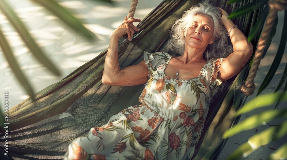 Wall mural A woman is relaxing in a hammock