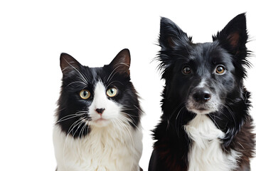 Portrait of Happy dog and cat that looking at the camera together, transparent background, png