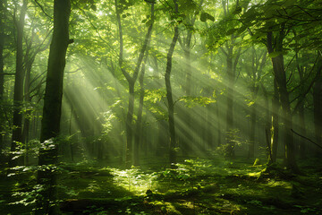 Obraz premium beautiful sunshine in a stunning green forest