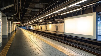 Obraz premium Blank Canvas Poster Screen Board at Railway Station, Contrasting with Bustling Environment, Offering Space for Creativity or Information Display