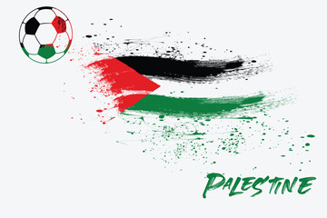 graphic design team Palestine, Soccer ball on Palestine flag background from paint brushes. Abstract flag of Palestine. flag of Palestine made of brush strokes. Palestinian flag