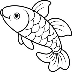 Arowana Fish Line Art Black White illustration vector