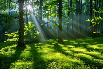 beautiful sunshine in a stunning green forest