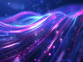 Obraz premium Abstract digital background with colorful neon lights and flowing fiber optics, creating a futuristic and dynamic visual experience.