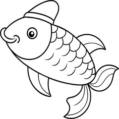 Arowana Fish Line Art Black White illustration vector