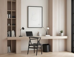 Fototapeta premium Frame mockup, ISO A paper size. Living room poster mockup. Modern interior design. Living room Interior mockup with house background. 3D render