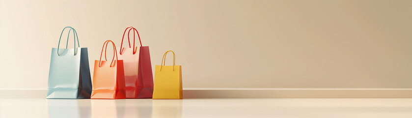 Shopping bags and a Shop button on a light gray background, Minimalist, Digital Art, Subtle Hues
