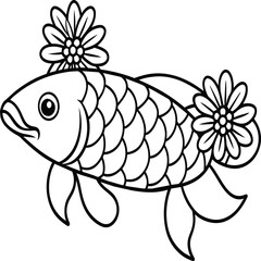 Arowana Fish Line Art Black White illustration vector