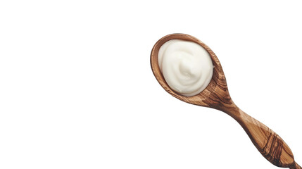 Close-up of a wooden spoon filled with a white substance