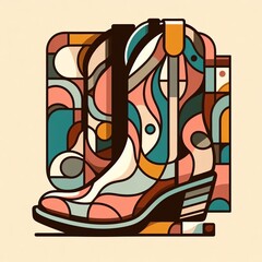 An image of a cowboy boots in a Cubist art style.