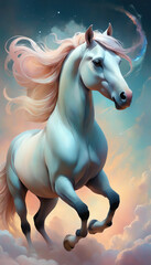 Fantasy Illustration of a wild Horse. Digital art style wallpaper background.