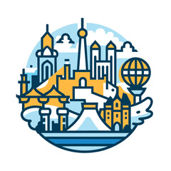 Obraz premium City Skyline with Landmark Buildings and a Globe
