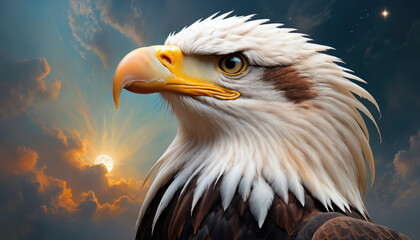 Fantasy Illustration of a wild eagle bird. Digital art style wallpaper background.
