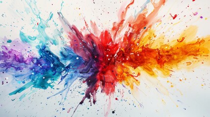 Watercolor Splash Explosion: Abstract Burst of Vibrant Paints on White Canvas