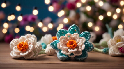 Crochet Amigurumi Style - Feria de las Flores with String Lights - Perfect for event promotions, decorative art, and cultural projects.