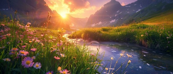 Sunset alpine valley image