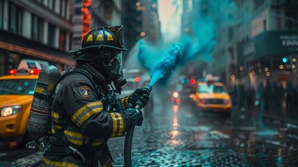 Colorful Chaos: NYC firefighter paints urban streetscape with vibrant blue liquid artistry