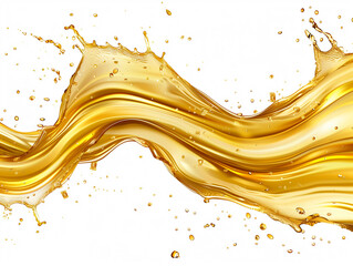 Vibrant golden liquid splash on white background, capturing fluid motion with a dynamic, artistic swirl effect. Perfect for abstract designs.