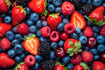 Fototapeta premium A close up of a variety of berries including blueberries, strawberries