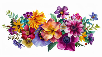 A colorful flower bouquet collage element, featuring a vibrant mix of flowers in a detailed floral design