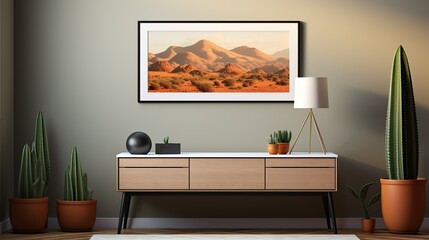 A minimalist workspace with a white desk, a sleek black monitor, a keyboard, and a small cactus, promoting a clean and focused environment.