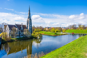 Fototapeta premium View of St. Alban's church in the Kastellet area, Copenhagen. Denmark