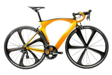 Vibrant yellow and black road bike on transparent background