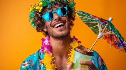 Man Enjoying Tropical Summer Party
