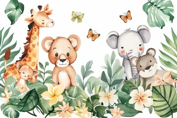 Charming safari baby shower elements including animalthemed banners, cake toppers, and favor tags for a perfect celebration