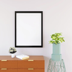 Interior Design Mockup with a Wall Poster Frame mockup in a Living Room Setting
