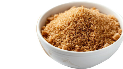 A white ceramic bowl brimming with brown sugar crystals
