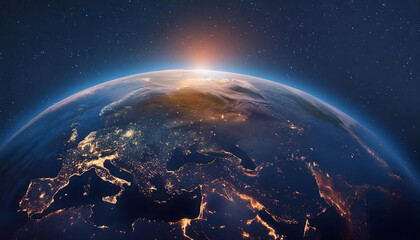 Earth Day concept  | Globe | Earth | Planet Earth half night and clouds in space with stars